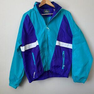 Vintage Woolrich Jacket Mens Large Teal Blue Full Zip Hooded Lightweight